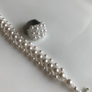 Hand beaded bracelet and matching ring